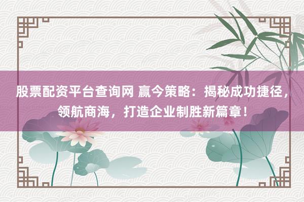 股票配资平台查询网 赢今策略：揭秘成功捷径，领航商海，打造企业制胜新篇章！