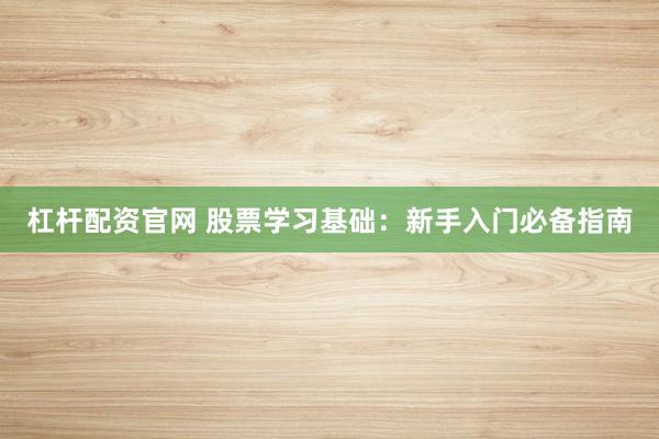 杠杆配资官网 股票学习基础：新手入门必备指南