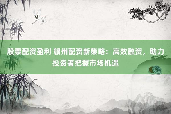 股票配资盈利 赣州配资新策略：高效融资，助力投资者把握市场机遇