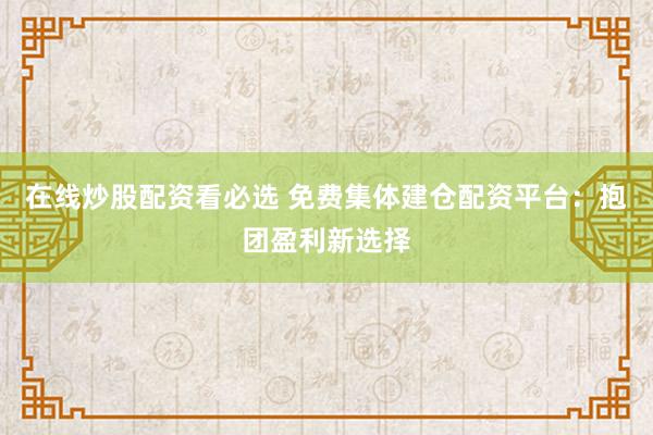 在线炒股配资看必选 免费集体建仓配资平台：抱团盈利新选择
