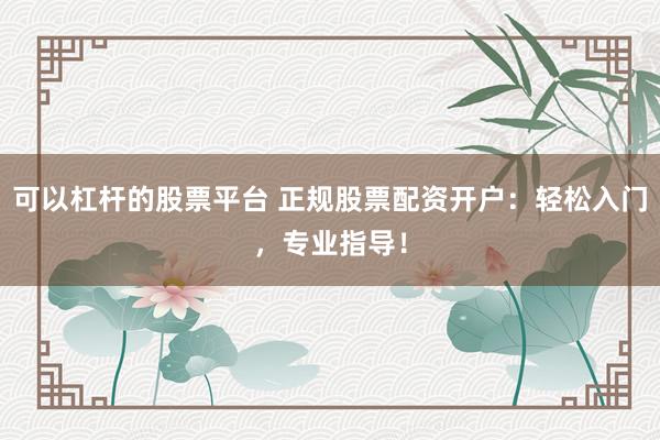 可以杠杆的股票平台 正规股票配资开户：轻松入门，专业指导！