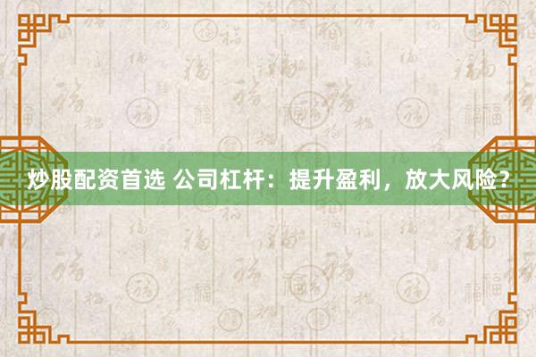 炒股配资首选 公司杠杆：提升盈利，放大风险？