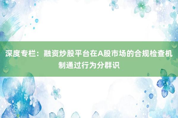 深度专栏：融资炒股平台在A股市场的合规检查机制通过行为分群识
