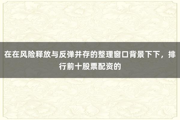 在在风险释放与反弹并存的整理窗口背景下下，排行前十股票配资的