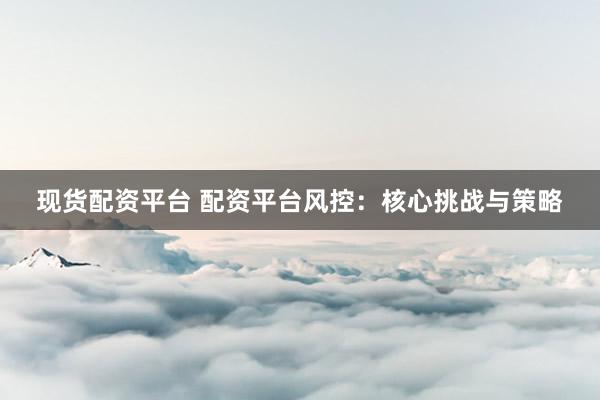 现货配资平台 配资平台风控：核心挑战与策略